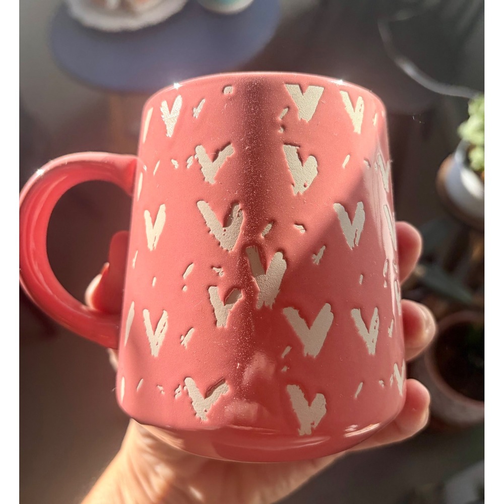 Thyme & Table Coral Pink Stoneware Heart Coffee Mug Microwave Dishwasher Safe - Picture 2 of 3